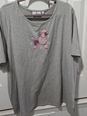 Quacker Factory Gray Tee with Embellished Pink Poodle, 3X
